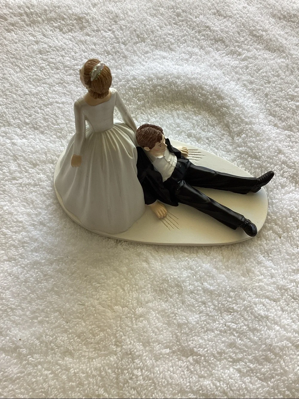 Playful Bride Pulling Groom Wedding Cake Topper – White & Black